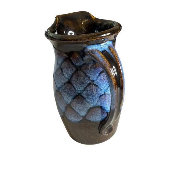 Tracy Dotson Pottery North Carolina Vintage Pitcher Fish Scale Signed Art Blue - Picture 3 of 6